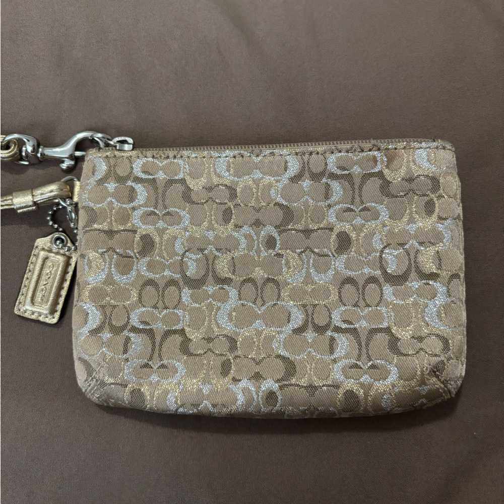 Coach Beige Wristlet with Signature Design